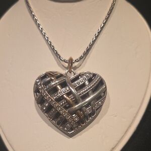 Brighton Two-Tone Silver & Gold Heart Lattice Necklace with Crystals